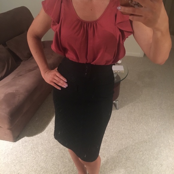 *DONATED* Burnt orange silk blouse w/ ruffle - Picture 2 of 7